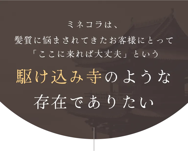 ミネコラは、髪質に悩まされてきたお客様にとって「ここに来れば大丈夫」という駆け込み寺のような存在でありたい